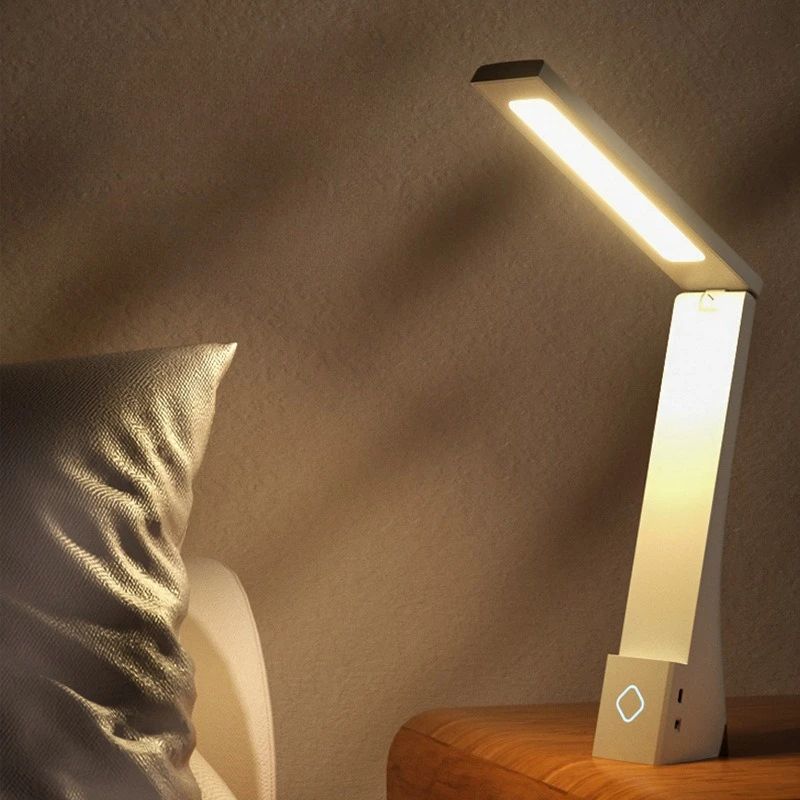 Foldable LED Eye Protection Desk Lamp, Book Study Light, Rechargeable and USB Charging Reading Light, Touch Control, Adjustable Warm and Cool Color Modes for Bedroom, Dorm, Study Nook