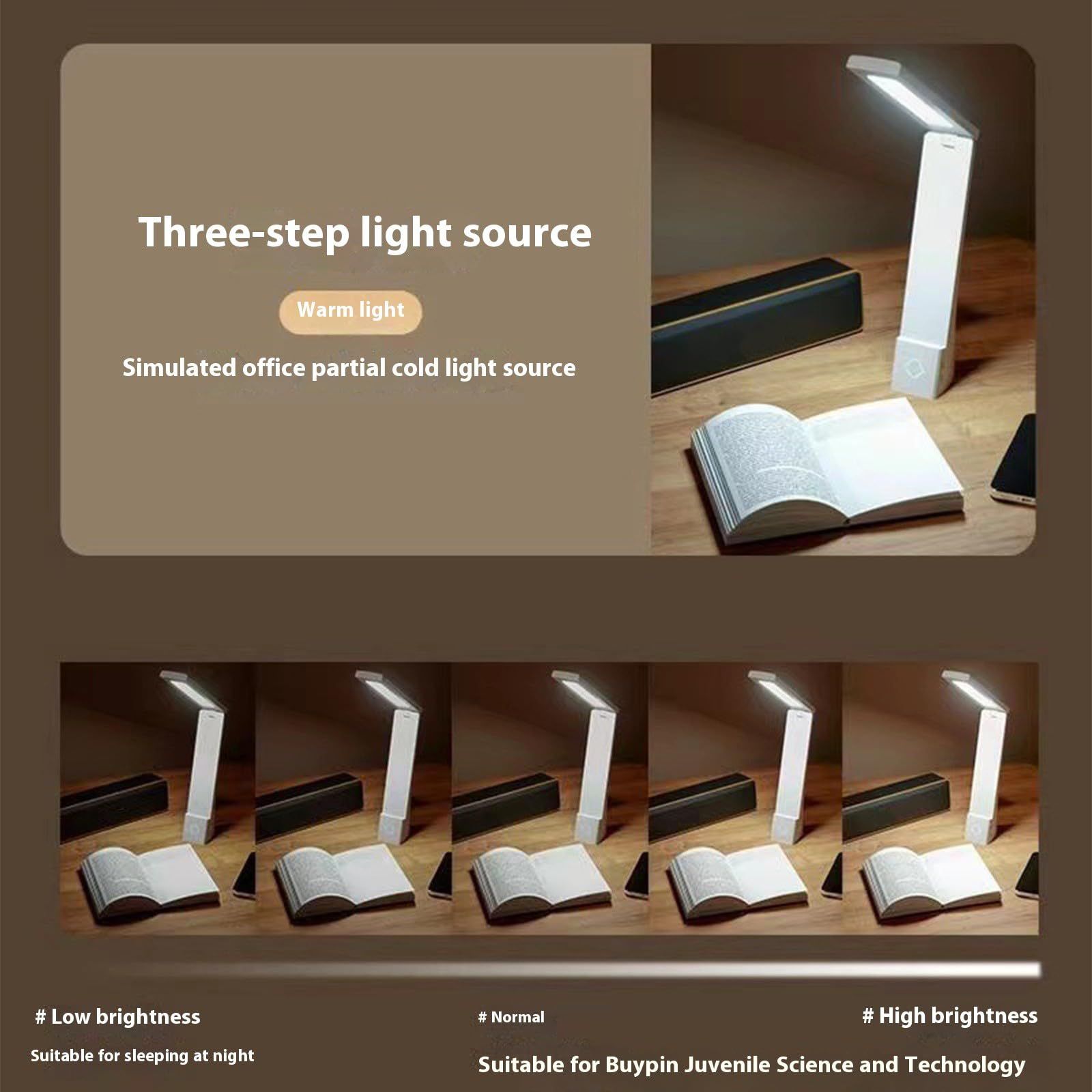 Foldable LED Eye Protection Desk Lamp, Book Study Light, Rechargeable and USB Charging Reading Light, Touch Control, Adjustable Warm and Cool Color Modes for Bedroom, Dorm, Study Nook
