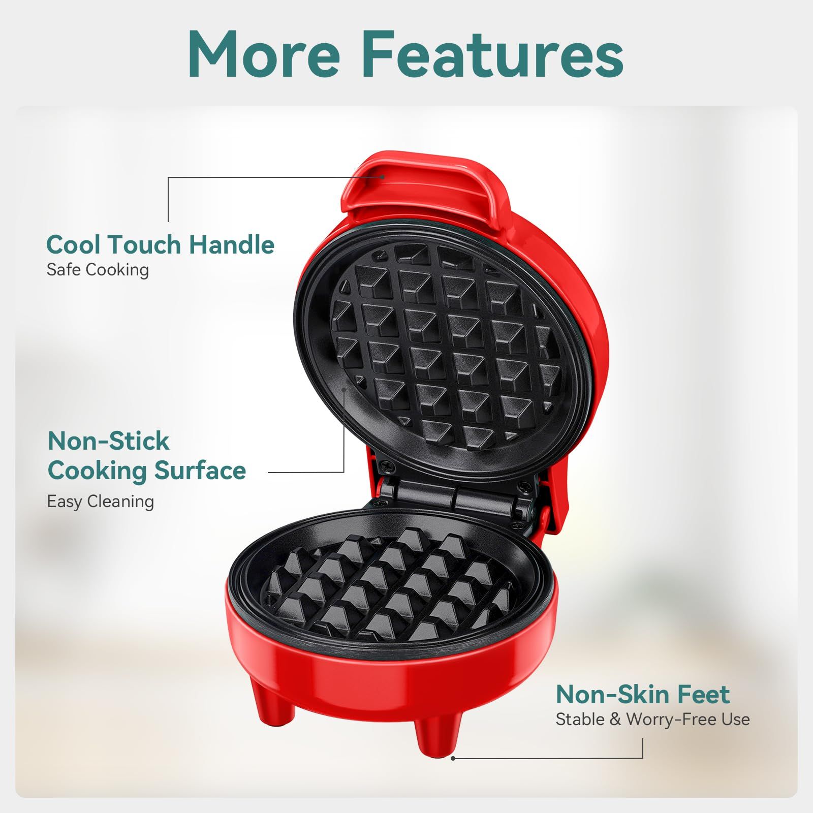 Portable Waffle Maker - Mini Non-Stick Waffle Iron, Compact, 350W, Easy Clean, Sweet Or Savoury Treats, Small Kitchen Appliances, Electric Pancake Maker For Commercial Or Home Use