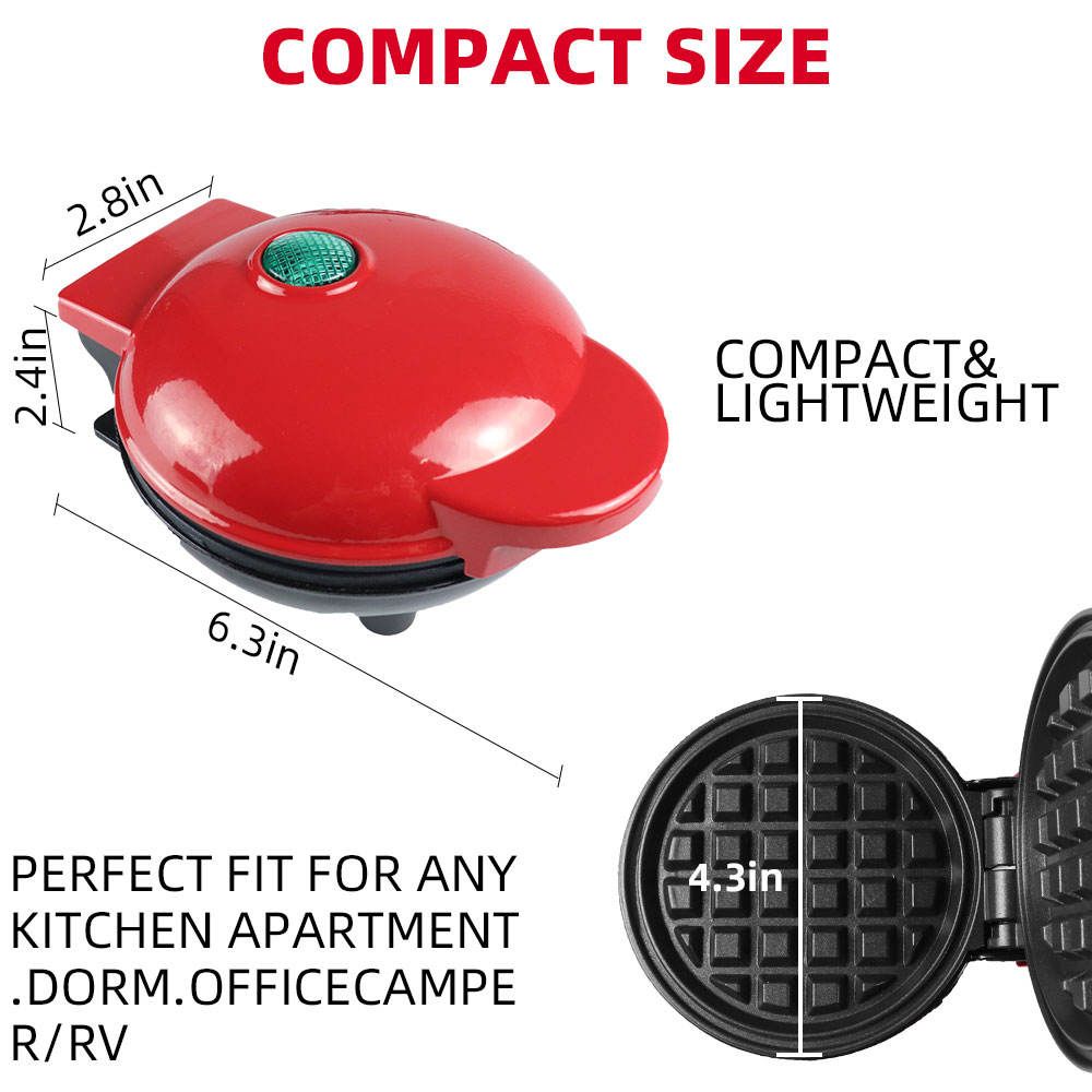 Portable Waffle Maker - Mini Non-Stick Waffle Iron, Compact, 350W, Easy Clean, Sweet Or Savoury Treats, Small Kitchen Appliances, Electric Pancake Maker For Commercial Or Home Use