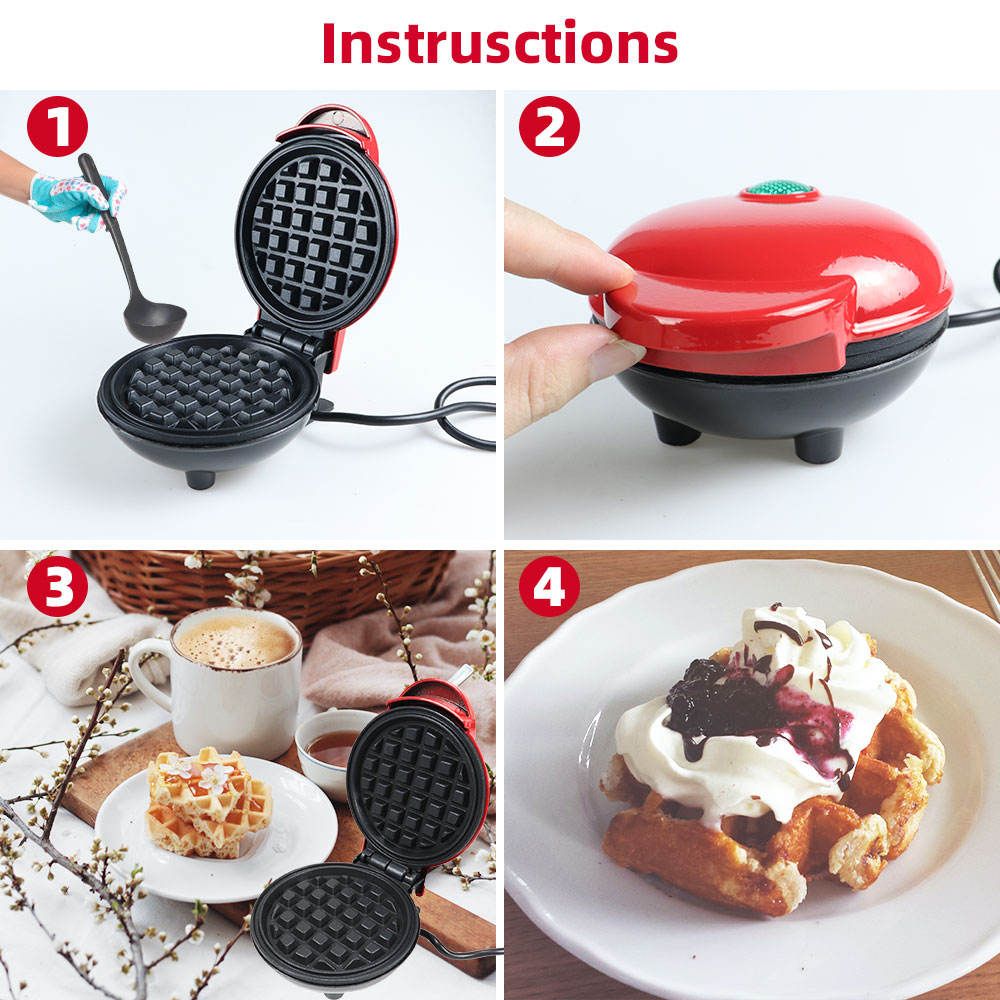 Portable Waffle Maker - Mini Non-Stick Waffle Iron, Compact, 350W, Easy Clean, Sweet Or Savoury Treats, Small Kitchen Appliances, Electric Pancake Maker For Commercial Or Home Use