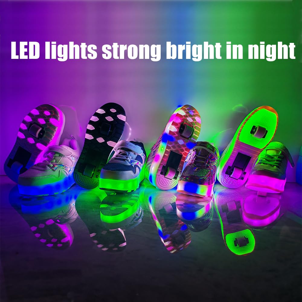 Roller Shoes USB Charging LED Lights Up Sneakers with Wheels Removable Lightweight Roller Skates Boys Beginners Trainers Skate Comfortable Sports Footwear Athletic USB Charge Sneaker Unisex Kids Gifts