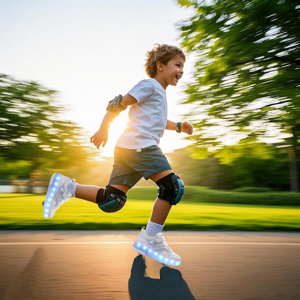 Roller Shoes USB Charging LED Lights Up Sneakers with Wheels Removable Lightweight Roller Skates Boys Beginners Trainers Skate Comfortable Sports Footwear Athletic USB Charge Sneaker Unisex Kids Gifts