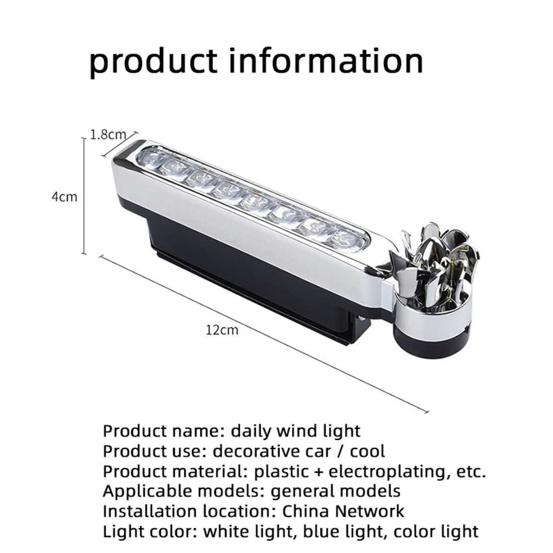 Wind Powered LED Lights,Car Wind Powered Light Energy Power Light Powered Exterior Light, Wind Powered Daytime Running Light for Car Motorbike and Bicycle, 8 LED Waterproof