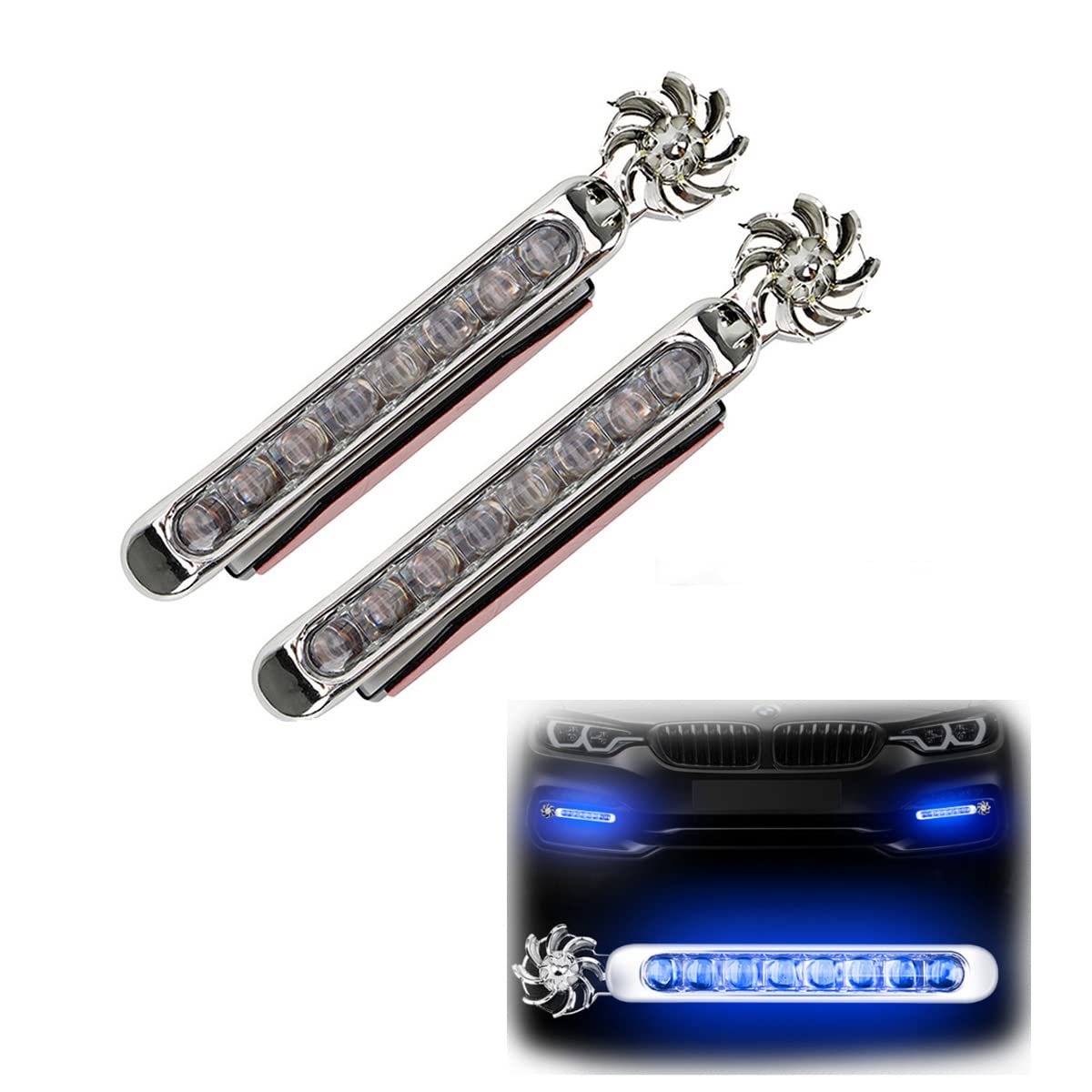 Wind Powered LED Lights,Car Wind Powered Light Energy Power Light Powered Exterior Light, Wind Powered Daytime Running Light for Car Motorbike and Bicycle, 8 LED Waterproof