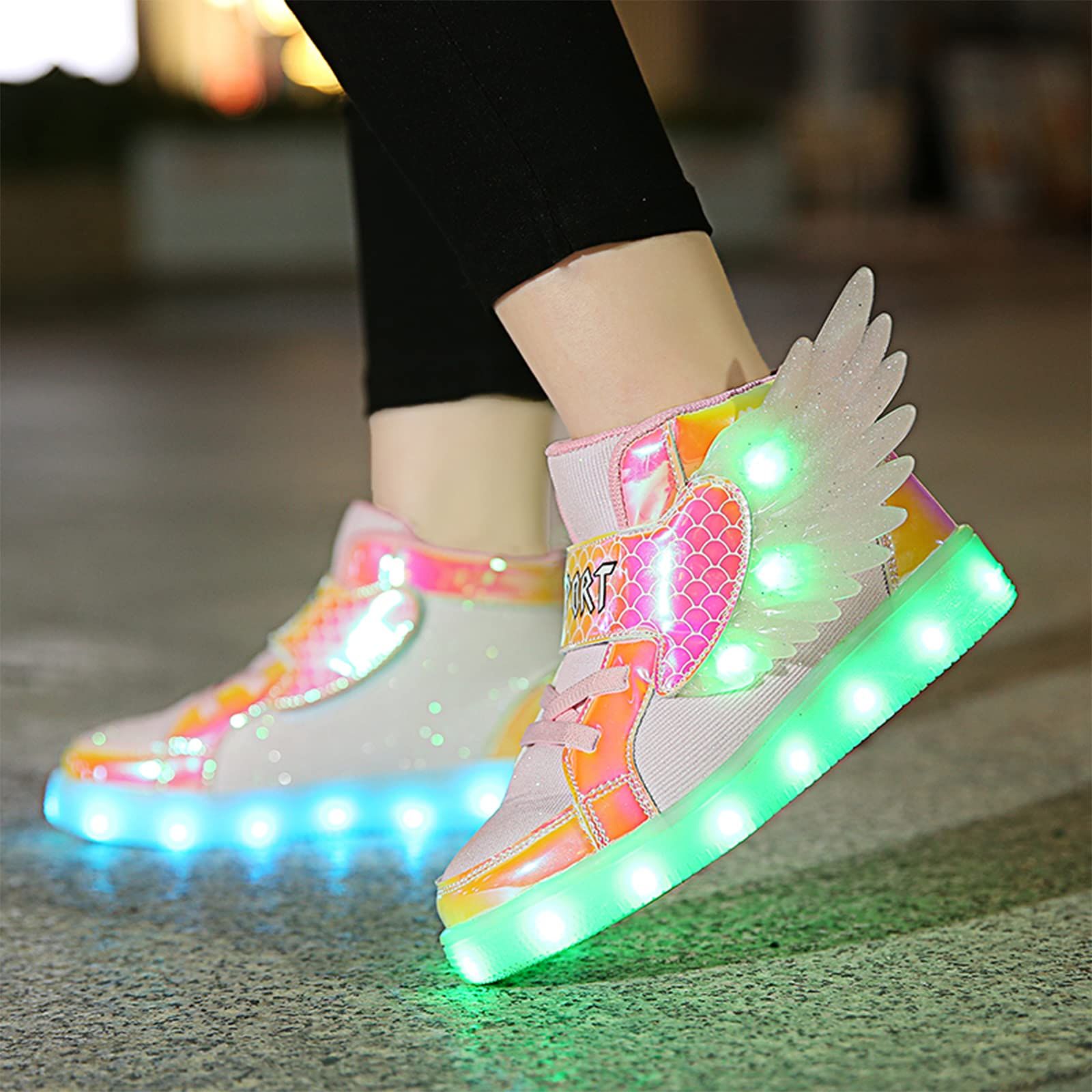 USB Charge LED Lights Up Shoes Kids Light up Trainers Light up Shoes USB Charging Flashing Trainers Wings High-Top LED Sneakers for Girls Boys Unisex Kids Fesitive Christmas Birthday Great Gift
