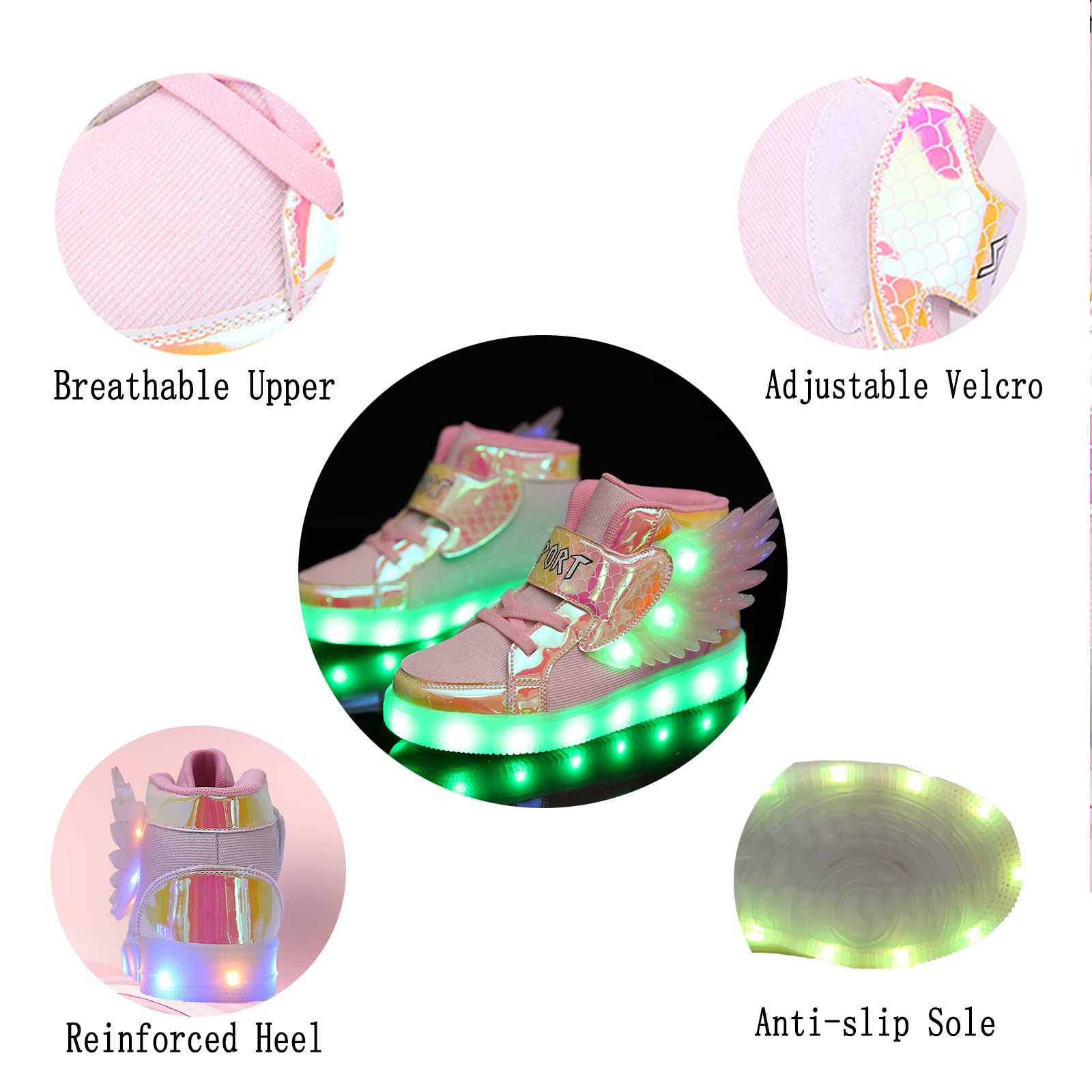USB Charge LED Lights Up Shoes Kids Light up Trainers Light up Shoes USB Charging Flashing Trainers Wings High-Top LED Sneakers for Girls Boys Unisex Kids Fesitive Christmas Birthday Great Gift
