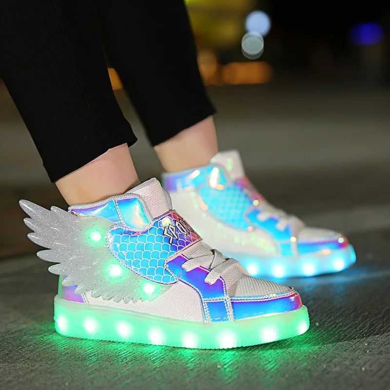 USB Charge LED Lights Up Shoes Kids Light up Trainers Light up Shoes USB Charging Flashing Trainers Wings High-Top LED Sneakers for Girls Boys Unisex Kids Fesitive Christmas Birthday Great Gift