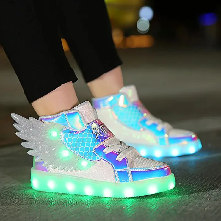 USB Charge LED Lights Up Shoes Kids Light up Trainers Light up Shoes USB Charging Flashing Trainers Wings High-Top LED Sneakers for Girls Boys Unisex Kids Fesitive Christmas Birthday Great Gift