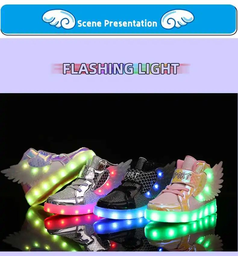 USB Charge LED Lights Up Shoes Kids Light up Trainers Light up Shoes USB Charging Flashing Trainers Wings High-Top LED Sneakers for Girls Boys Unisex Kids Fesitive Christmas Birthday Great Gift