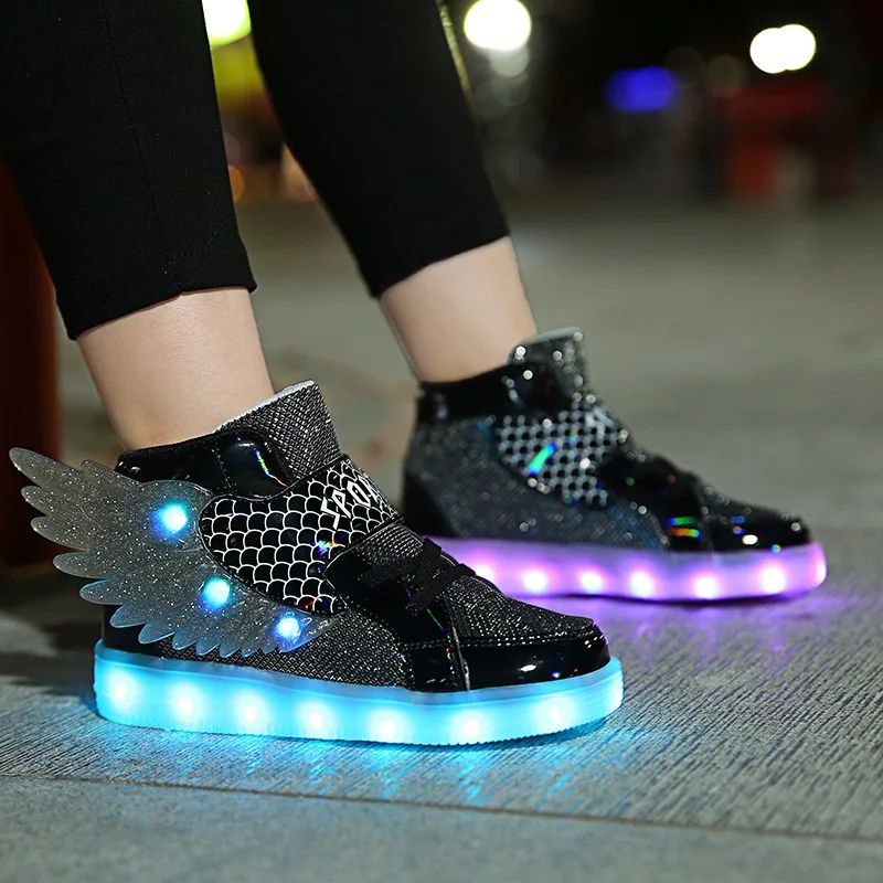 USB Charge LED Lights Up Shoes Kids Light up Trainers Light up Shoes USB Charging Flashing Trainers Wings High-Top LED Sneakers for Girls Boys Unisex Kids Fesitive Christmas Birthday Great Gift