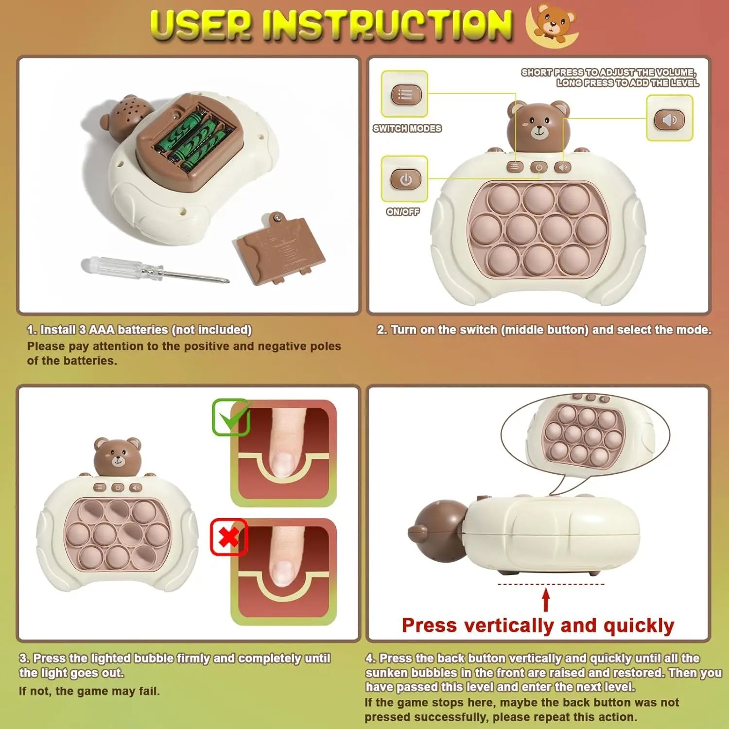 Upgraded Electronic Pop Push Quick Push Game Portable Handle Toys Pop Up Light Fidget Fun Puzzle Anti-Stress Game Machine Toy Gifts For Kids Adults
