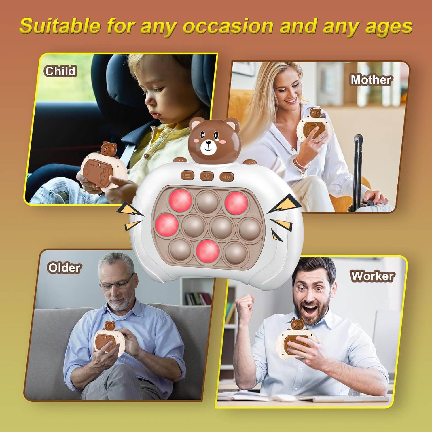 Upgraded Electronic Pop Push Quick Push Game Portable Handle Toys Pop Up Light Fidget Fun Puzzle Anti-Stress Game Machine Toy Gifts For Kids Adults