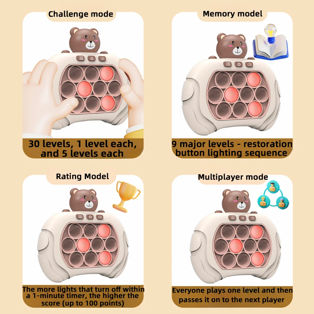Upgraded Electronic Pop Push Quick Push Game Portable Handle Toys Pop Up Light Fidget Fun Puzzle Anti-Stress Game Machine Toy Gifts For Kids Adults