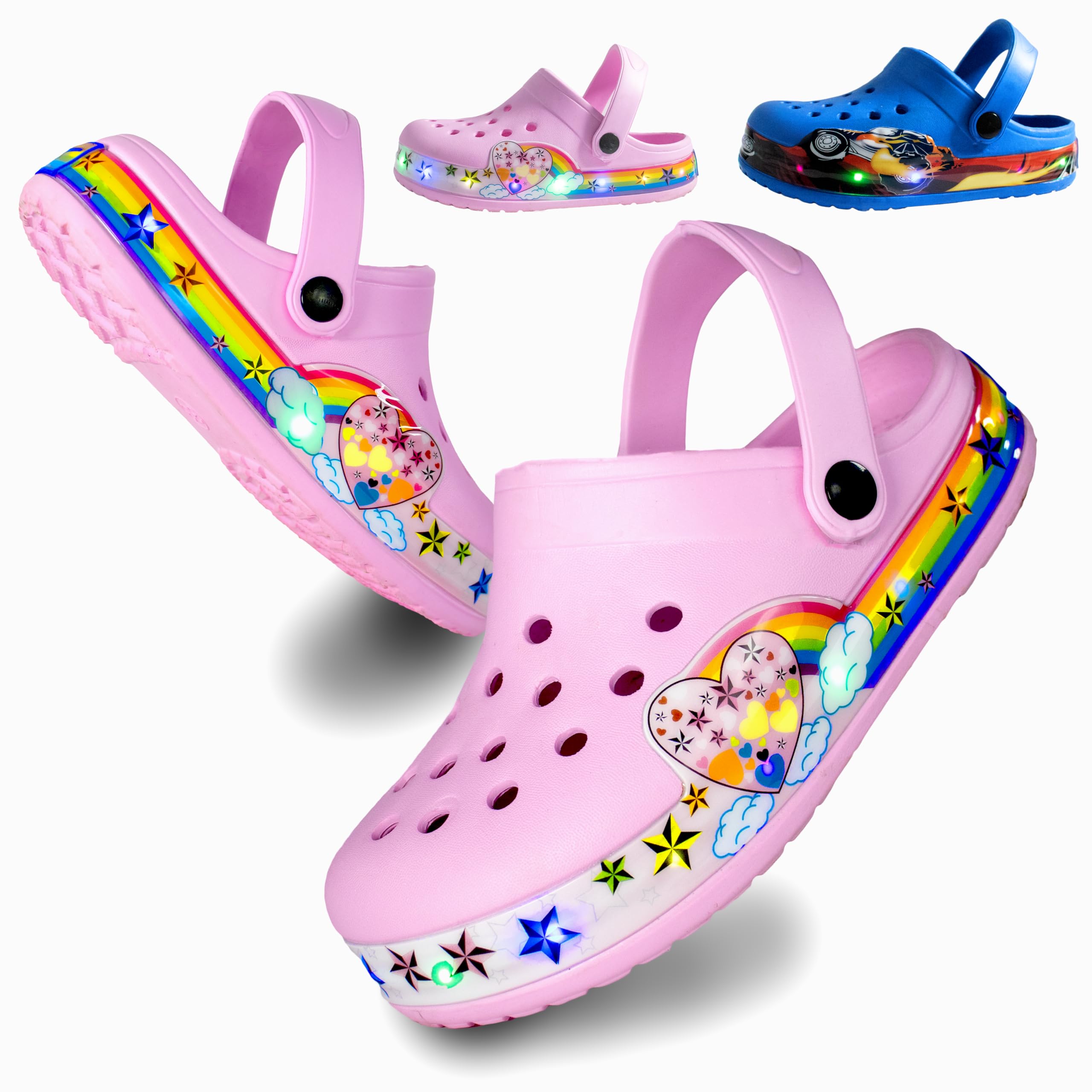 Kid's LED Clogs Boys and Girls Garden Shoes Beach Water Shoes Cute Cartoon Slides Sandals Lightweight Sandals Non-Slip LED Flashing Girl Boy Toddler Sneaker Hole Sandals Walker Children's Boots