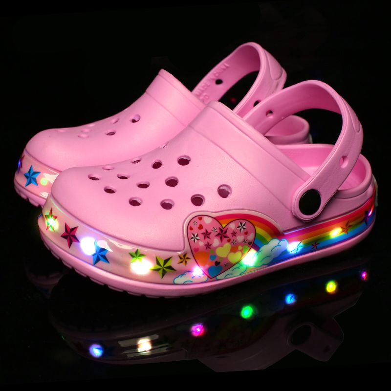 Kid's LED Clogs Boys and Girls Garden Shoes Beach Water Shoes Cute Cartoon Slides Sandals Lightweight Sandals Non-Slip LED Flashing Girl Boy Toddler Sneaker Hole Sandals Walker Children's Boots