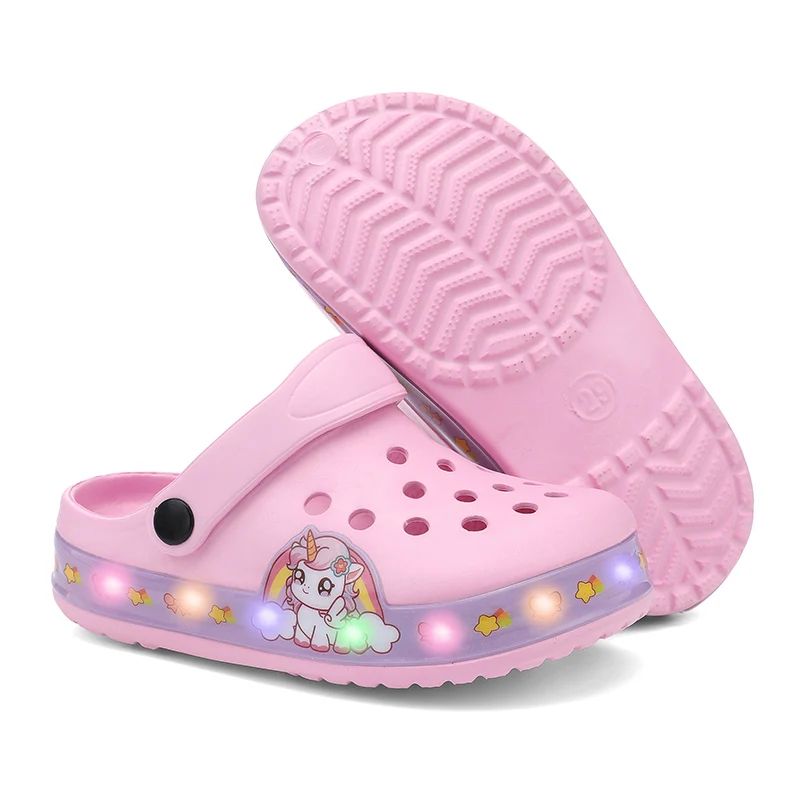Kid's LED Clogs Boys and Girls Garden Shoes Beach Water Shoes Cute Cartoon Slides Sandals Lightweight Sandals Non-Slip LED Flashing Girl Boy Toddler Sneaker Hole Sandals Walker Children's Boots