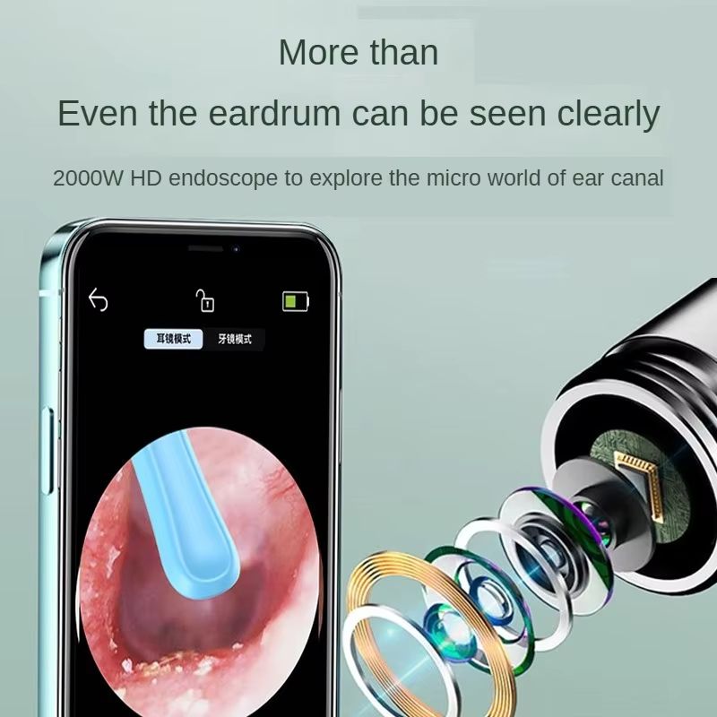 Smart Wireless Visual Ear Sticks Otoscope Endoscope Wax Removal Tool Earpick Mini Camera Health Care Ear Cleaner USB C Rechargeable Endoscope Home Convenient Ear Wax Removal Artefact