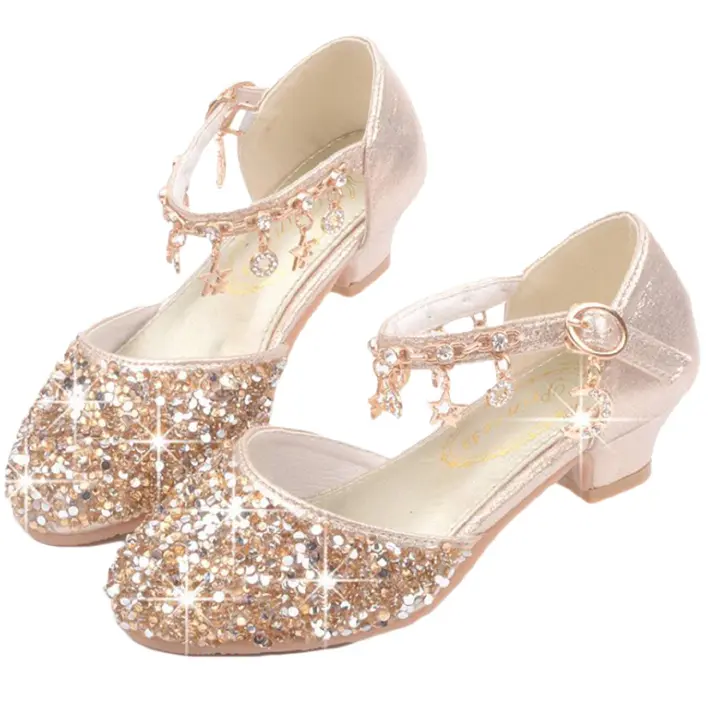Kids Girls Princess Shoes Glitter Low Heel Dress Bridesmaid Sandals Elegant Comfy Latin Tango Dance Shoes Single Shoes Dress Shoes are Ideal for Wear to Wedding Party Halloween Easter Best Gift