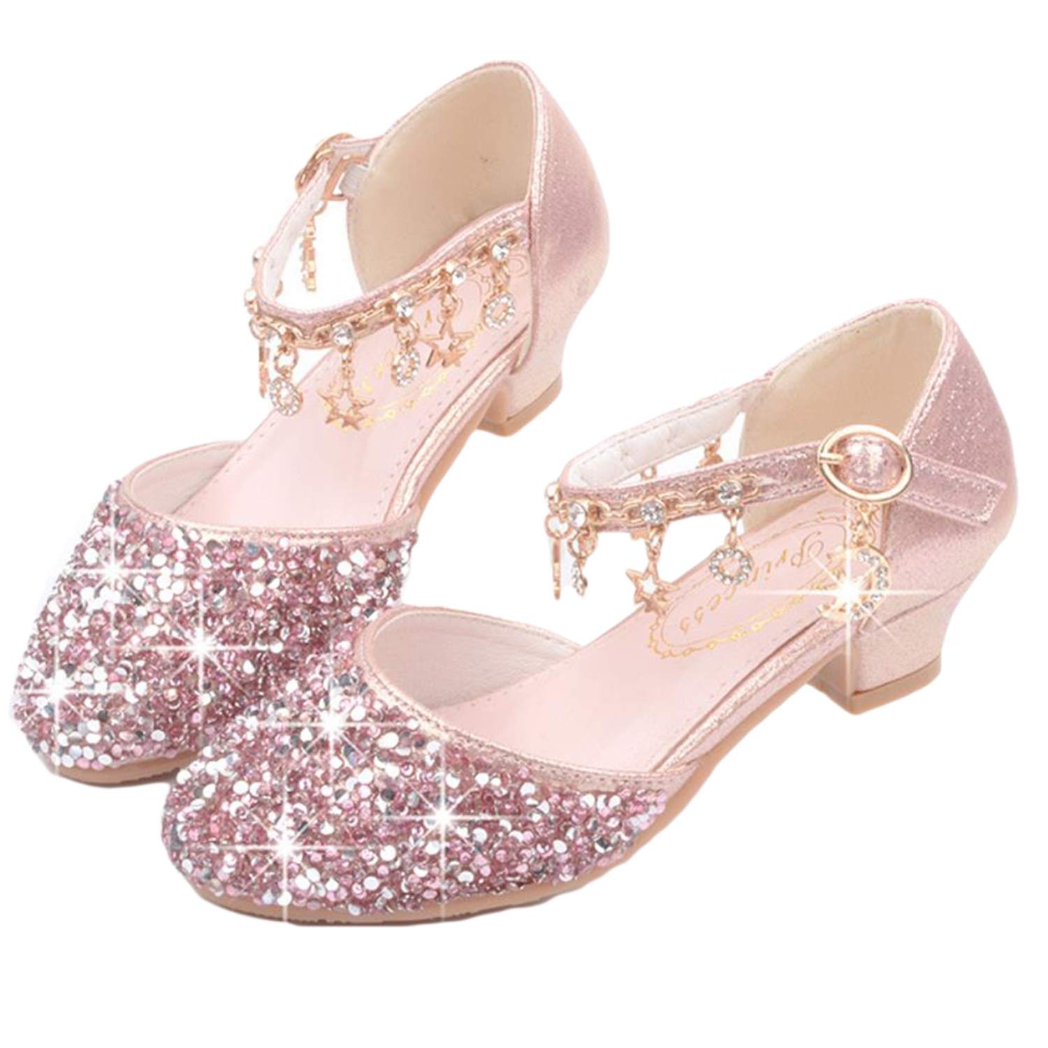 Kids Girls Princess Shoes Glitter Low Heel Dress Bridesmaid Sandals Elegant Comfy Latin Tango Dance Shoes Single Shoes Dress Shoes are Ideal for Wear to Wedding Party Halloween Easter Best Gift