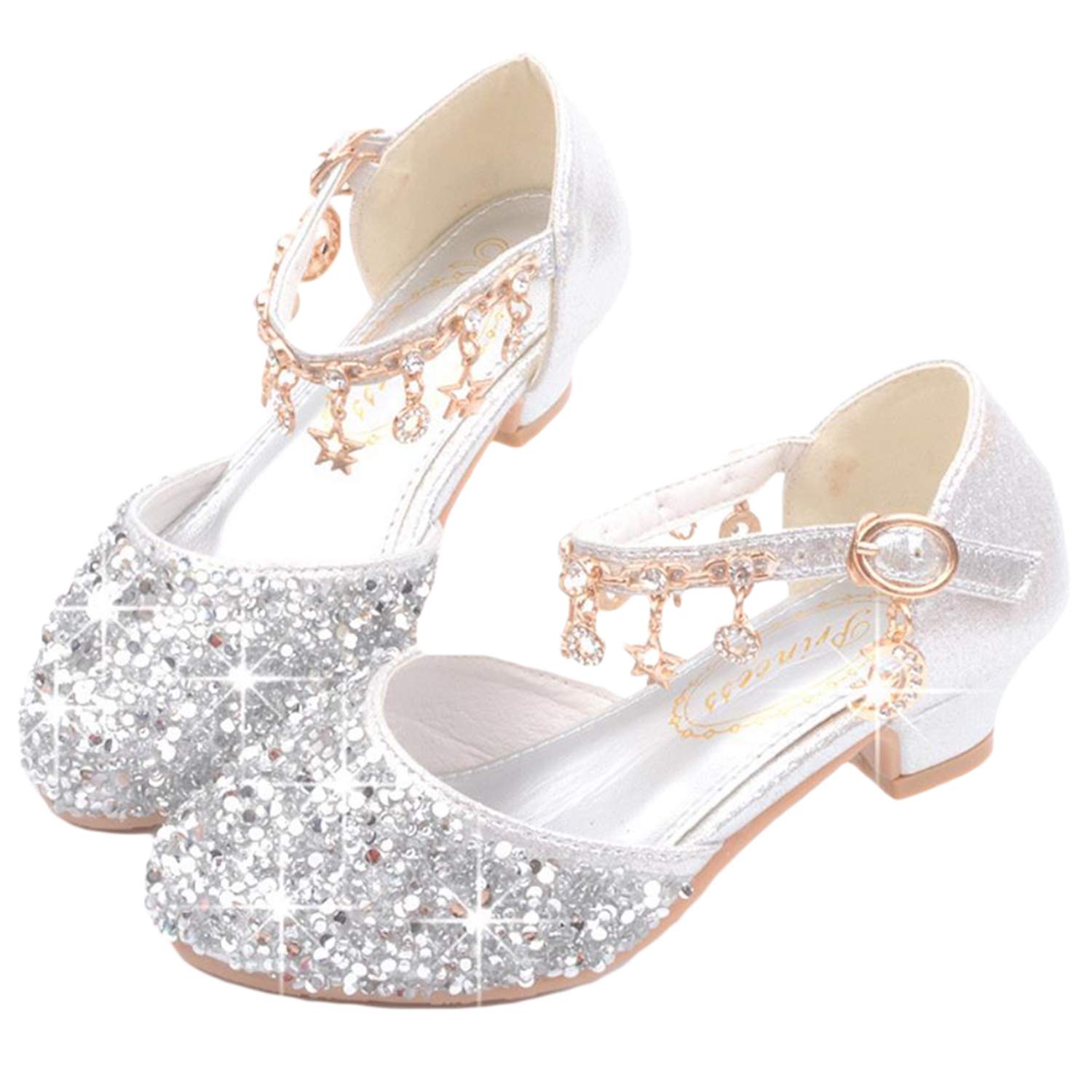 Kids Girls Princess Shoes Glitter Low Heel Dress Bridesmaid Sandals Elegant Comfy Latin Tango Dance Shoes Single Shoes Dress Shoes are Ideal for Wear to Wedding Party Halloween Easter Best Gift