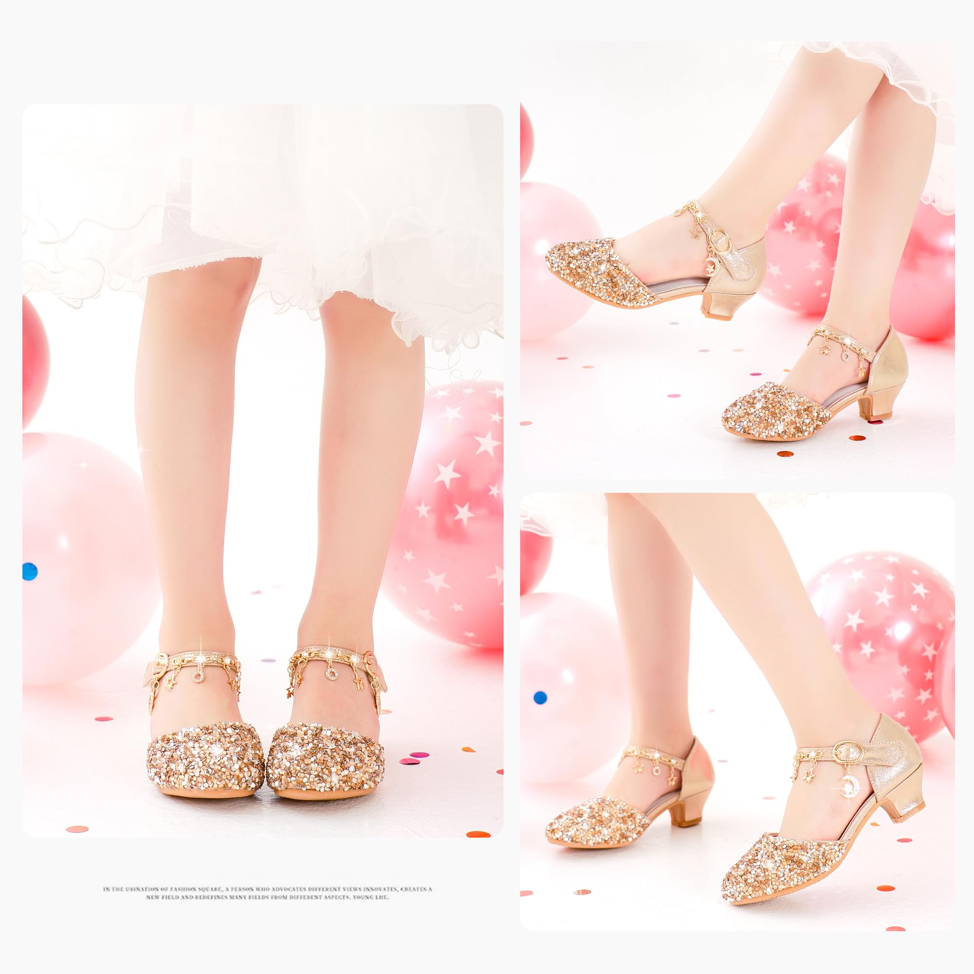 Kids Girls Princess Shoes Glitter Low Heel Dress Bridesmaid Sandals Elegant Comfy Latin Tango Dance Shoes Single Shoes Dress Shoes are Ideal for Wear to Wedding Party Halloween Easter Best Gift