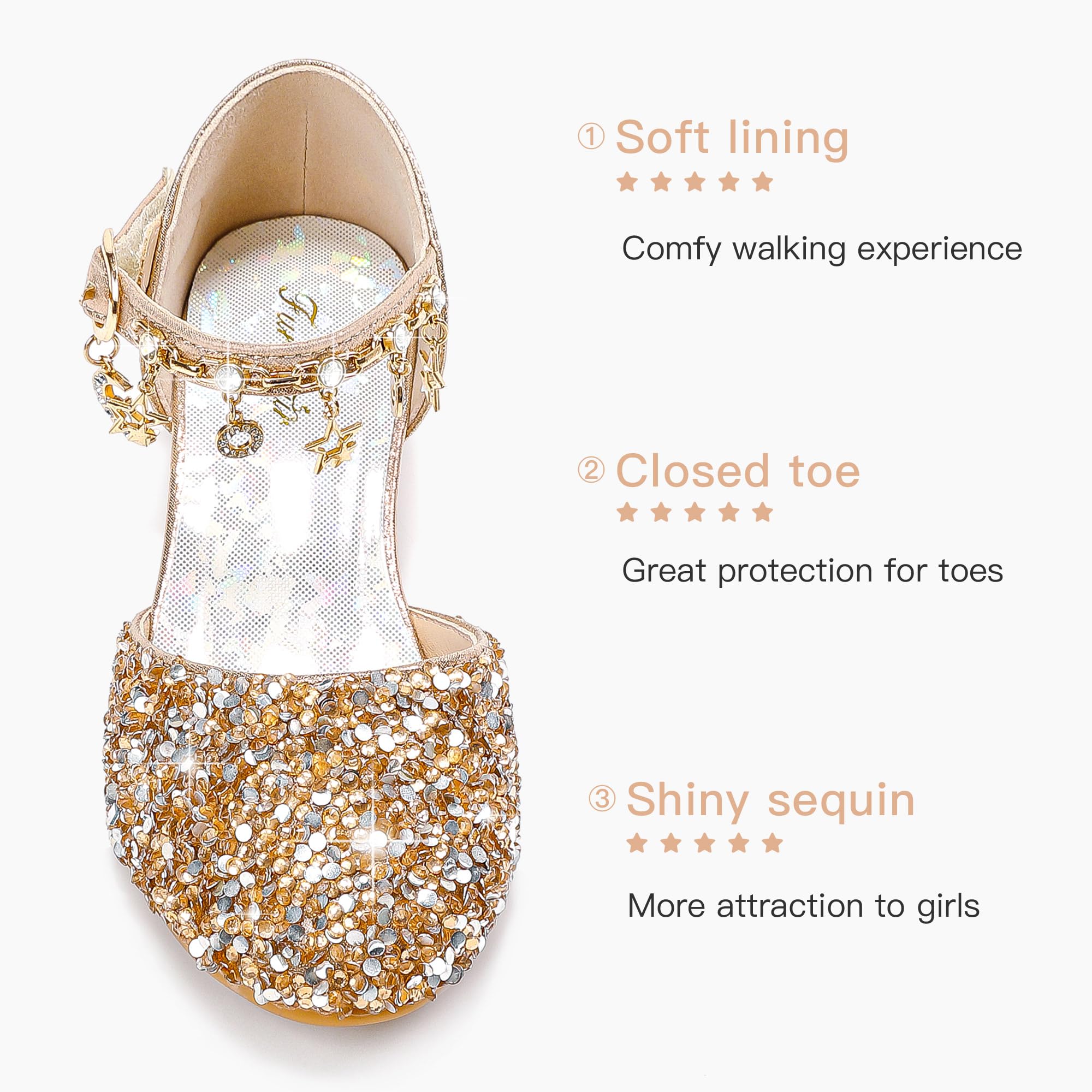 Kids Girls Princess Shoes Glitter Low Heel Dress Bridesmaid Sandals Elegant Comfy Latin Tango Dance Shoes Single Shoes Dress Shoes are Ideal for Wear to Wedding Party Halloween Easter Best Gift