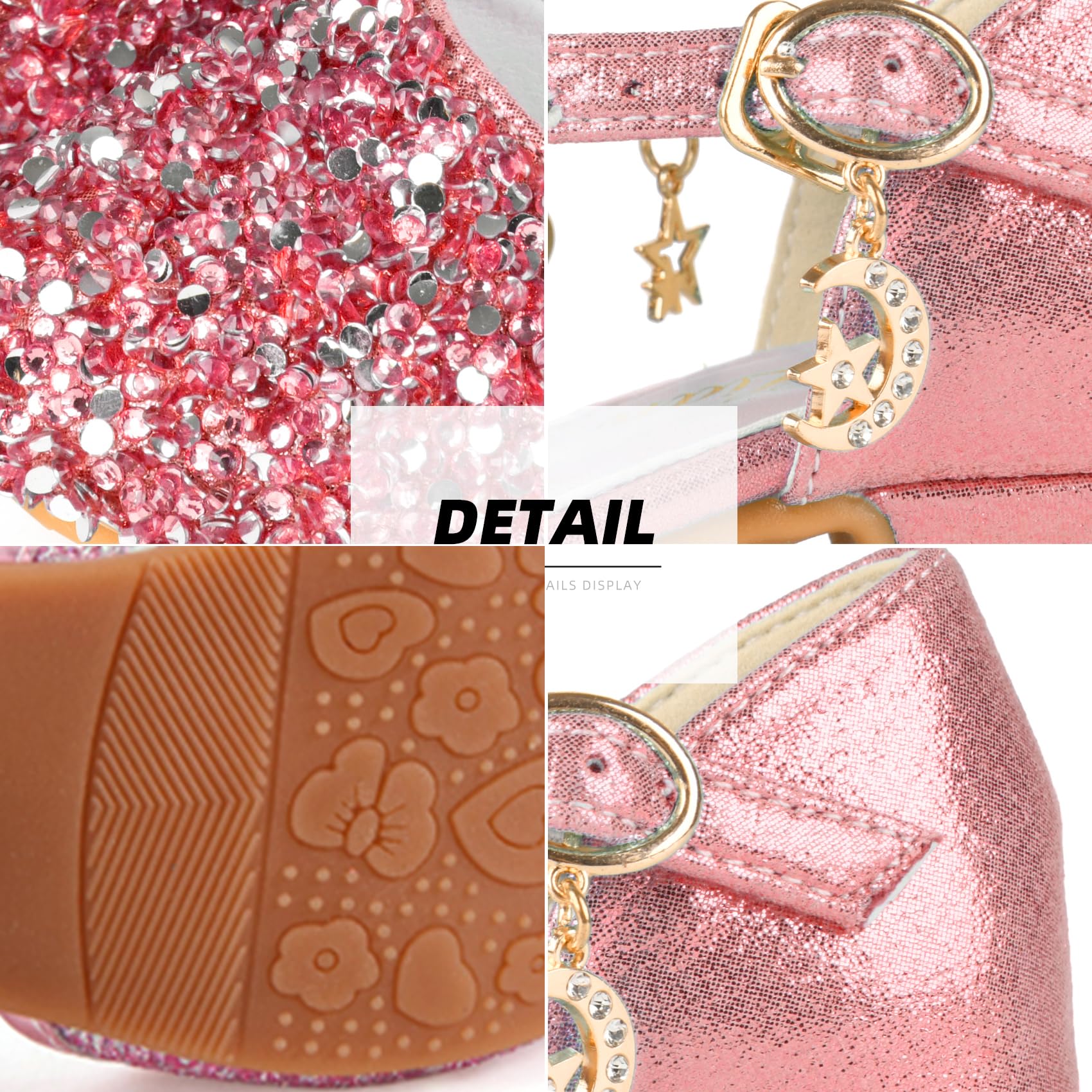 Kids Girls Princess Shoes Glitter Low Heel Dress Bridesmaid Sandals Elegant Comfy Latin Tango Dance Shoes Single Shoes Dress Shoes are Ideal for Wear to Wedding Party Halloween Easter Best Gift