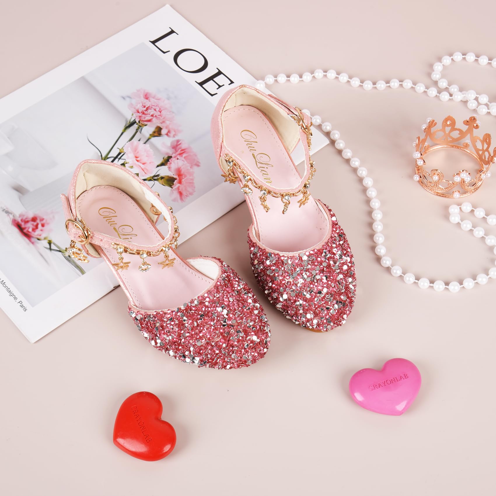 Kids Girls Princess Shoes Glitter Low Heel Dress Bridesmaid Sandals Elegant Comfy Latin Tango Dance Shoes Single Shoes Dress Shoes are Ideal for Wear to Wedding Party Halloween Easter Best Gift