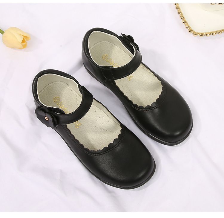 Students Leather Leather School Shoes Princess Flats Black Children's Cuhk Campus Girl's Black Single Shoes Etiquette Size 26-38