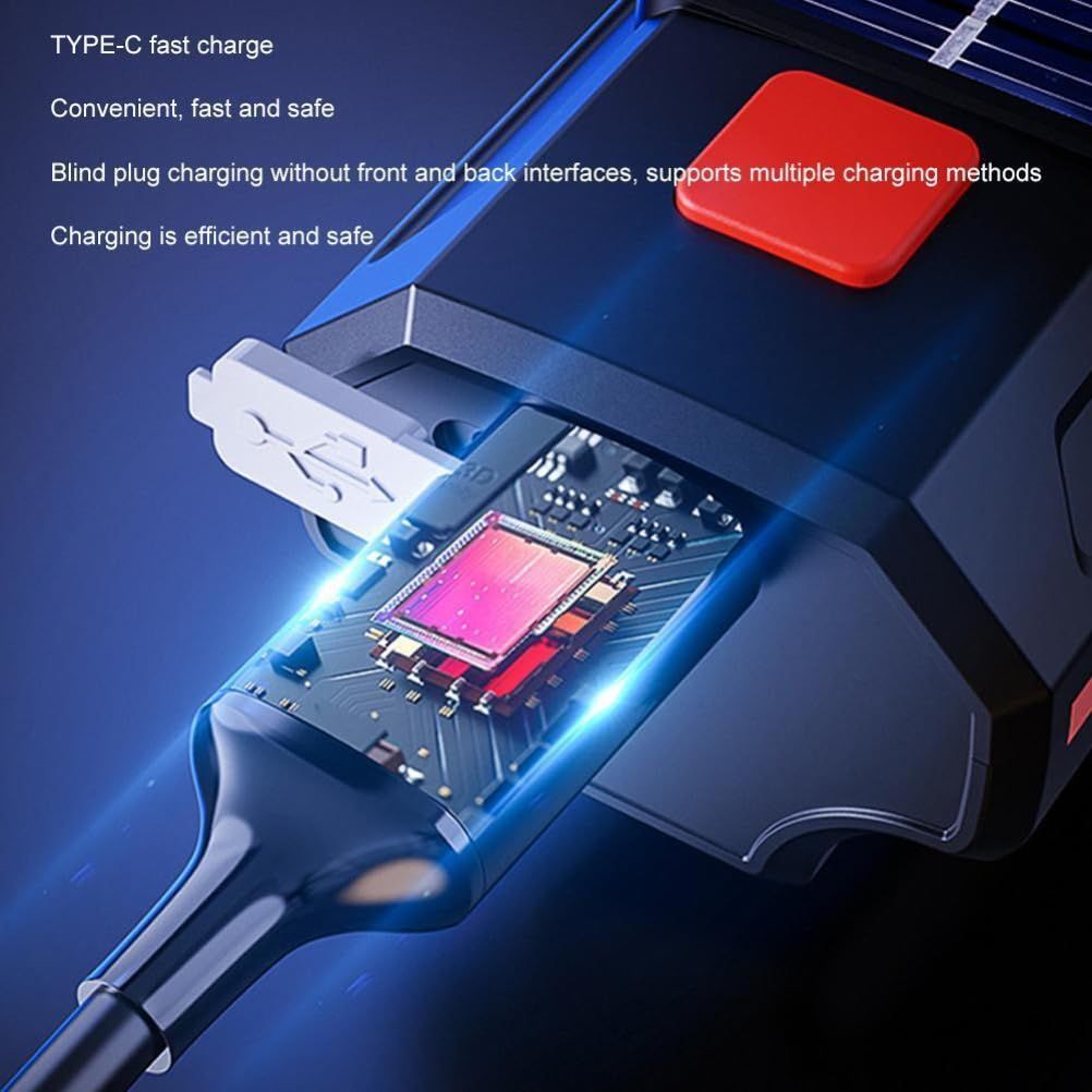 Solar Powered LED Bicycle Headlight Type-C USB Rechargeable Bike Head Light Front Lamps with Horn