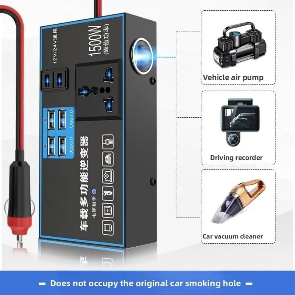 Car And Truck Inverter 12V 24V To 220V Power Converter With Dual Socket Output, USB PD Fast Charging, And Overload Protection For Vehicle Devices