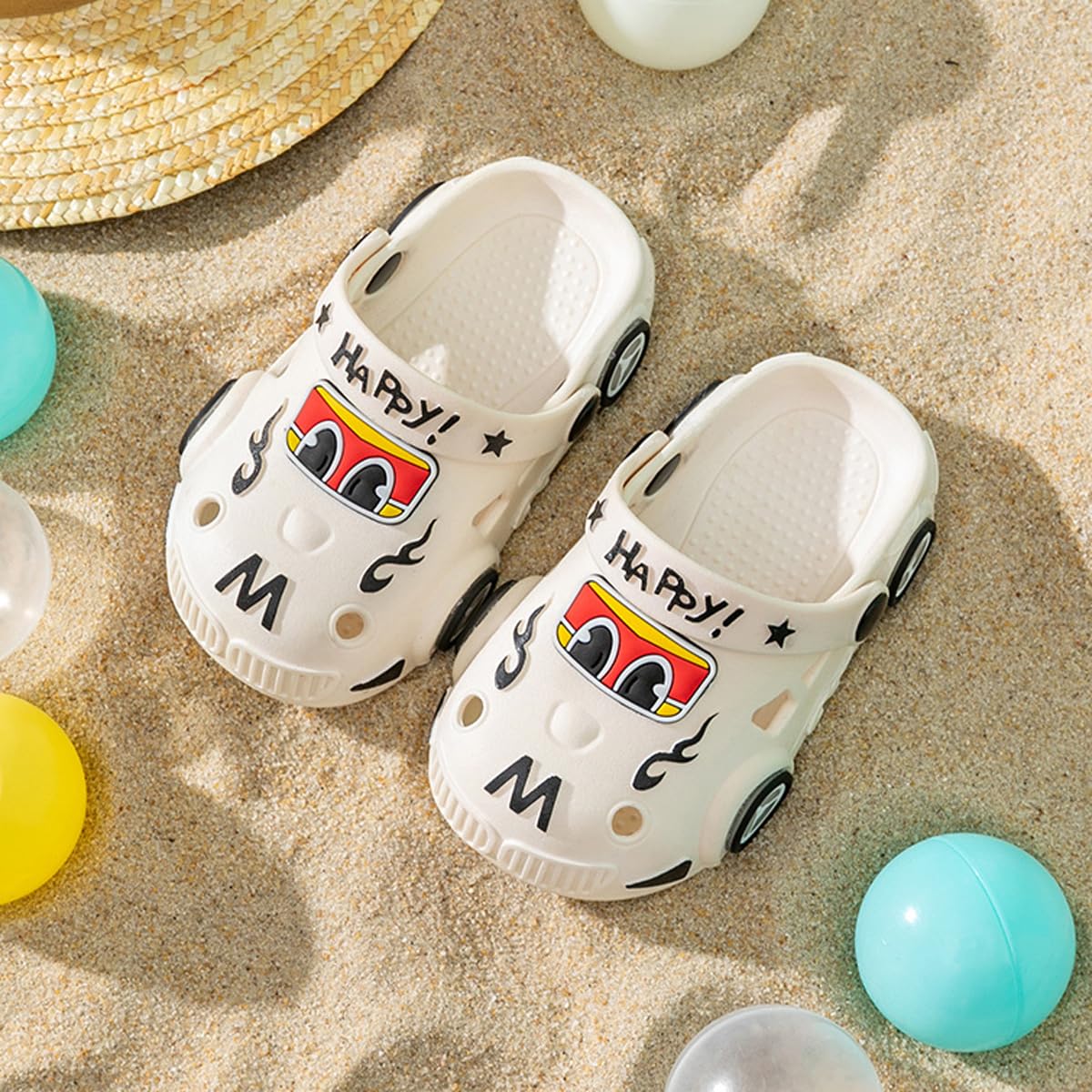 Kids Sandals Hole Children's Sparkle Shoes Slippers Soft Anti-Skid Cartoon DIY Design Hole Baby Shoes Sandy Beach For Boys Girls Car Slippers Toddler Clogs Cute Funny Indoor Outdoor House Novelty