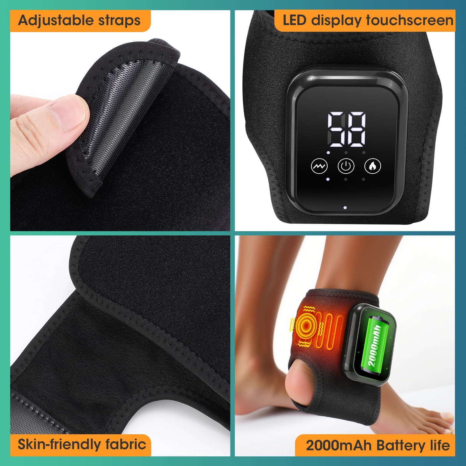 Electric Foot Wrist Ankle Massager for Pain Relief Ankle Heating Pad with Massage Ankle Massager for Circulation and Pain Relief Heated Ankle Brace Wrap USB Rechargeable Heated Brace with LCD Display