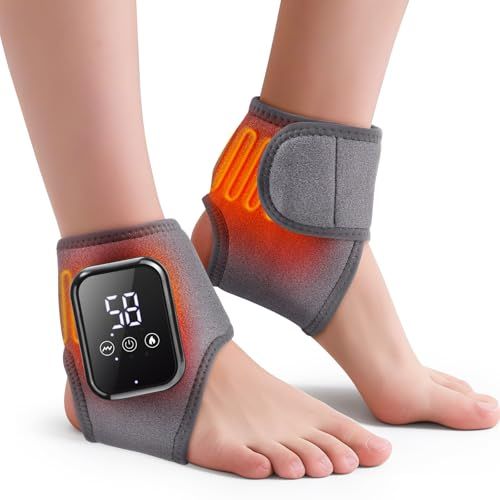 Electric Foot Wrist Ankle Massager for Pain Relief Ankle Heating Pad with Massage Ankle Massager for Circulation and Pain Relief Heated Ankle Brace Wrap USB Rechargeable Heated Brace with LCD Display