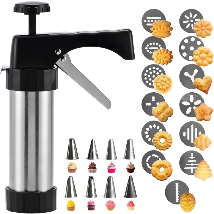 Stainless Steel Cookies Press Cookie Press  Kit for with 8 Piping Tips and 13 Discs for DIY Maker and Decorating Baking Supplies Cake Icing Decorating Set DIY Christmas Cookies and Decorating