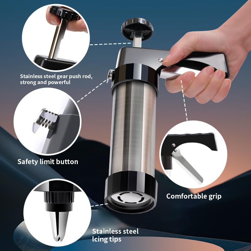 Stainless Steel Cookies Press Cookie Press  Kit for with 8 Piping Tips and 13 Discs for DIY Maker and Decorating Baking Supplies Cake Icing Decorating Set DIY Christmas Cookies and Decorating