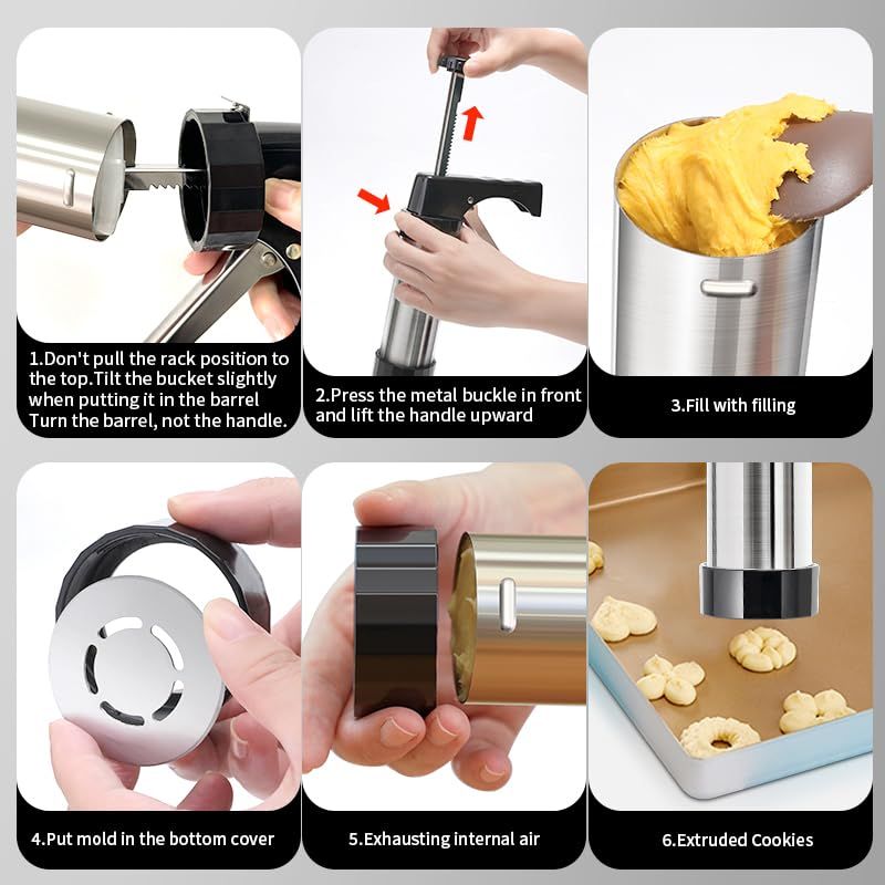 Stainless Steel Cookies Press Cookie Press  Kit for with 8 Piping Tips and 13 Discs for DIY Maker and Decorating Baking Supplies Cake Icing Decorating Set DIY Christmas Cookies and Decorating