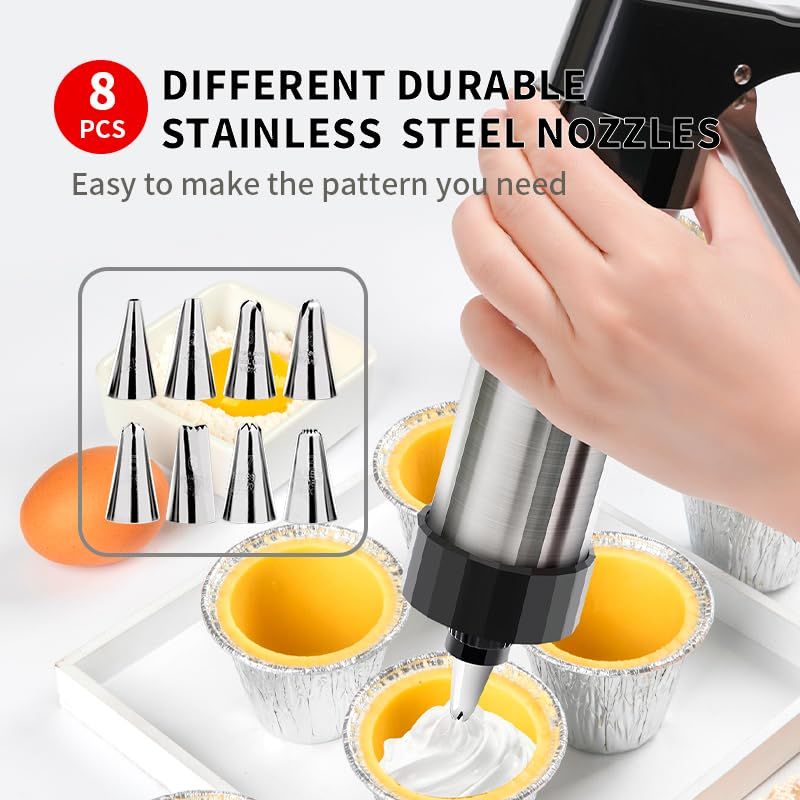 Stainless Steel Cookies Press Cookie Press  Kit for with 8 Piping Tips and 13 Discs for DIY Maker and Decorating Baking Supplies Cake Icing Decorating Set DIY Christmas Cookies and Decorating