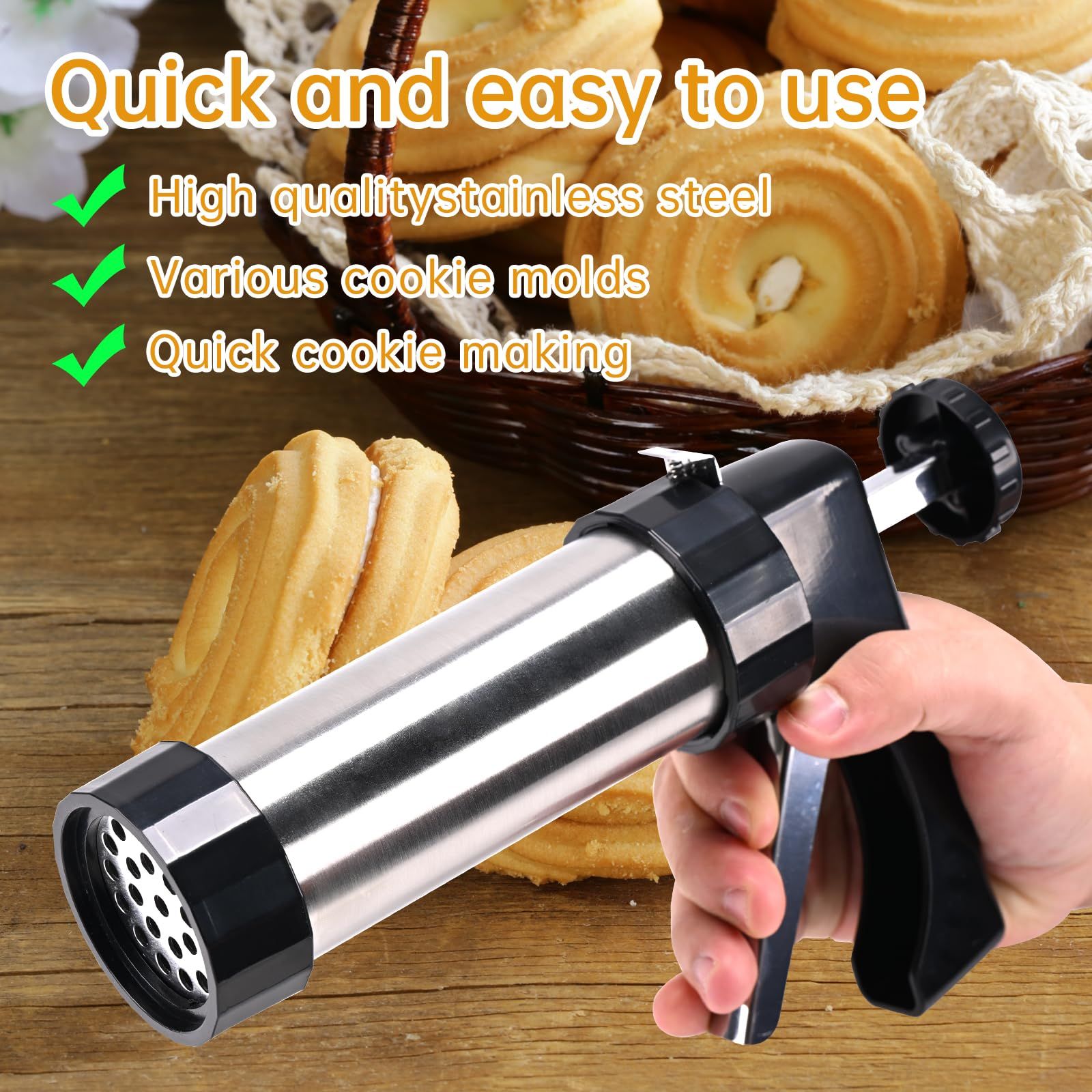 Stainless Steel Cookies Press Cookie Press  Kit for with 8 Piping Tips and 13 Discs for DIY Maker and Decorating Baking Supplies Cake Icing Decorating Set DIY Christmas Cookies and Decorating