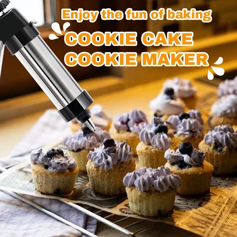 Stainless Steel Cookies Press Cookie Press  Kit for with 8 Piping Tips and 13 Discs for DIY Maker and Decorating Baking Supplies Cake Icing Decorating Set DIY Christmas Cookies and Decorating
