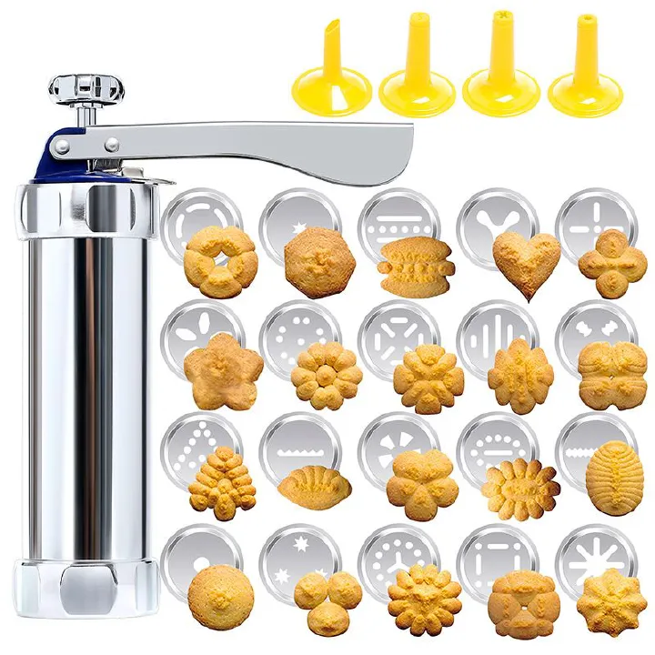 New Biscuit Maker with Assorted Accessories Set Biscuits Maker Press Machine Bakeware with 20 Cookies Molds 4 Nozzles for DIY Baking Biscuit Maker Cakes and Decoration