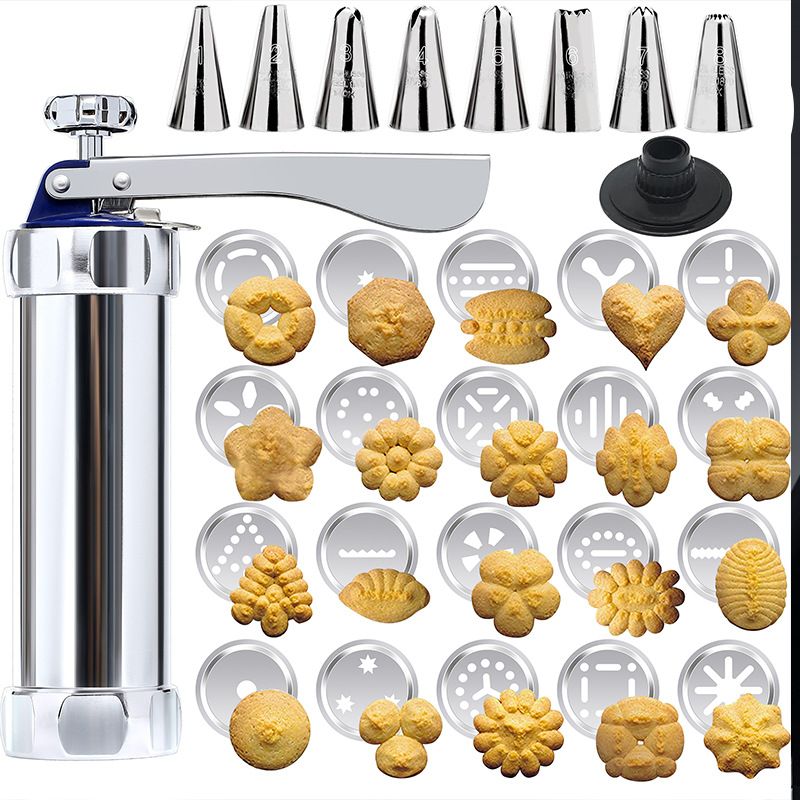 New Biscuit Maker with Assorted Accessories Set Biscuits Maker Press Machine Bakeware with 20 Cookies Molds 4 Nozzles for DIY Baking Biscuit Maker Cakes and Decoration