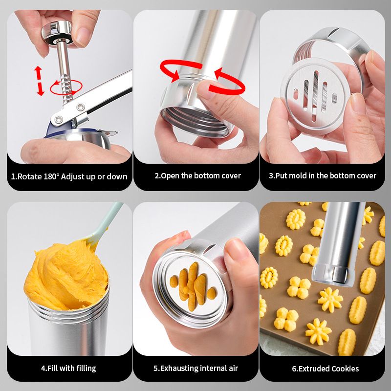 New Biscuit Maker with Assorted Accessories Set Biscuits Maker Press Machine Bakeware with 20 Cookies Molds 4 Nozzles for DIY Baking Biscuit Maker Cakes and Decoration