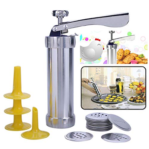 New Biscuit Maker with Assorted Accessories Set Biscuits Maker Press Machine Bakeware with 20 Cookies Molds 4 Nozzles for DIY Baking Biscuit Maker Cakes and Decoration