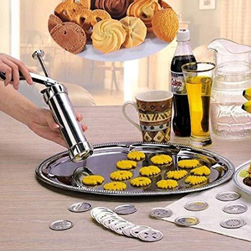 New Biscuit Maker with Assorted Accessories Set Biscuits Maker Press Machine Bakeware with 20 Cookies Molds 4 Nozzles for DIY Baking Biscuit Maker Cakes and Decoration
