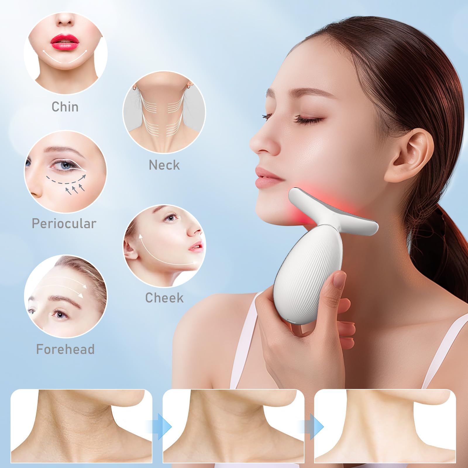 Face Neck Tool for Skin Care Electric Neck Face Lifting Device for Wrinkle Removal Red Light Therapy for Face Neck Lifting And Firming Facial Massager Anti-Wrinkle 3/7 Color Light Skin Care Tool