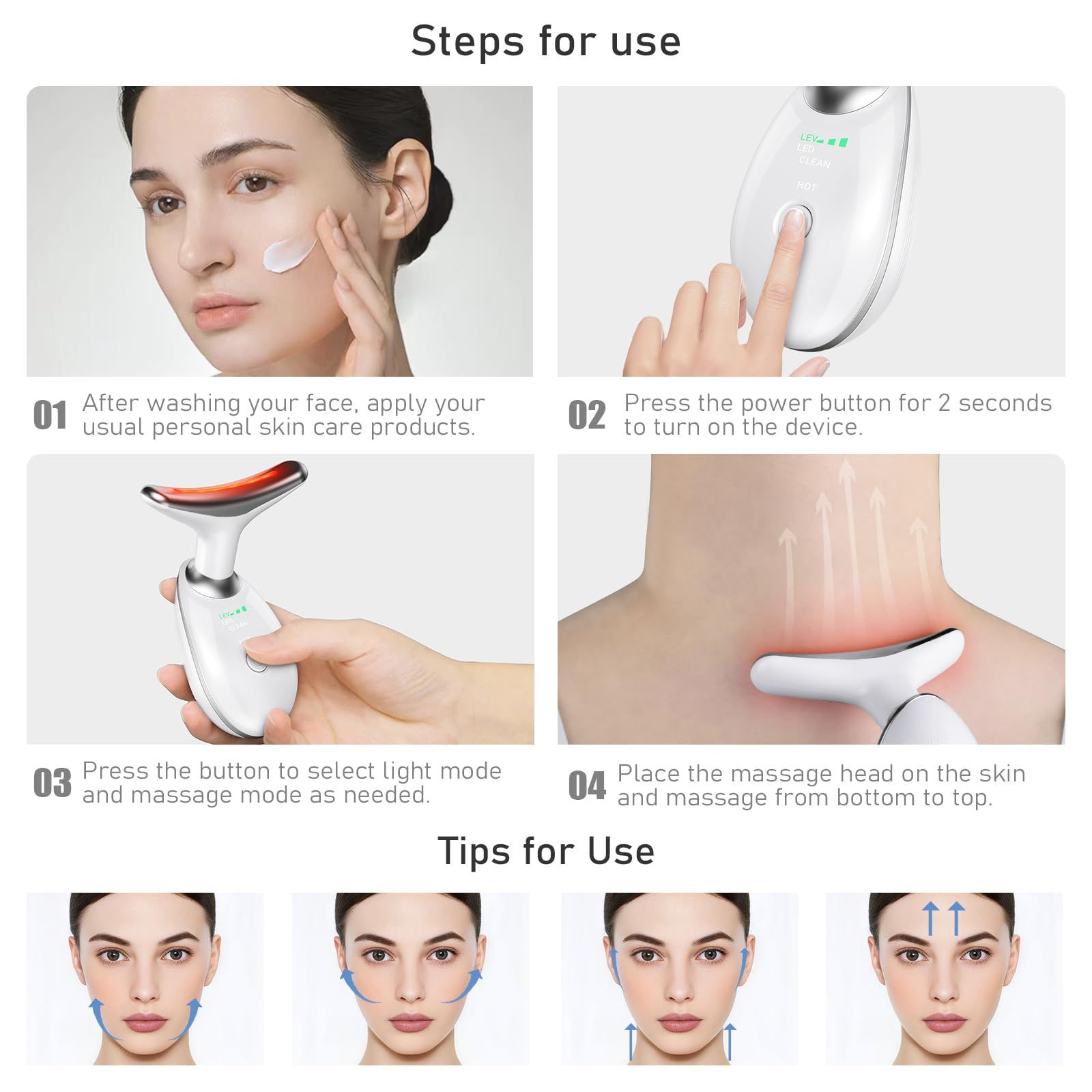 Face Neck Tool for Skin Care Electric Neck Face Lifting Device for Wrinkle Removal Red Light Therapy for Face Neck Lifting And Firming Facial Massager Anti-Wrinkle 3/7 Color Light Skin Care Tool