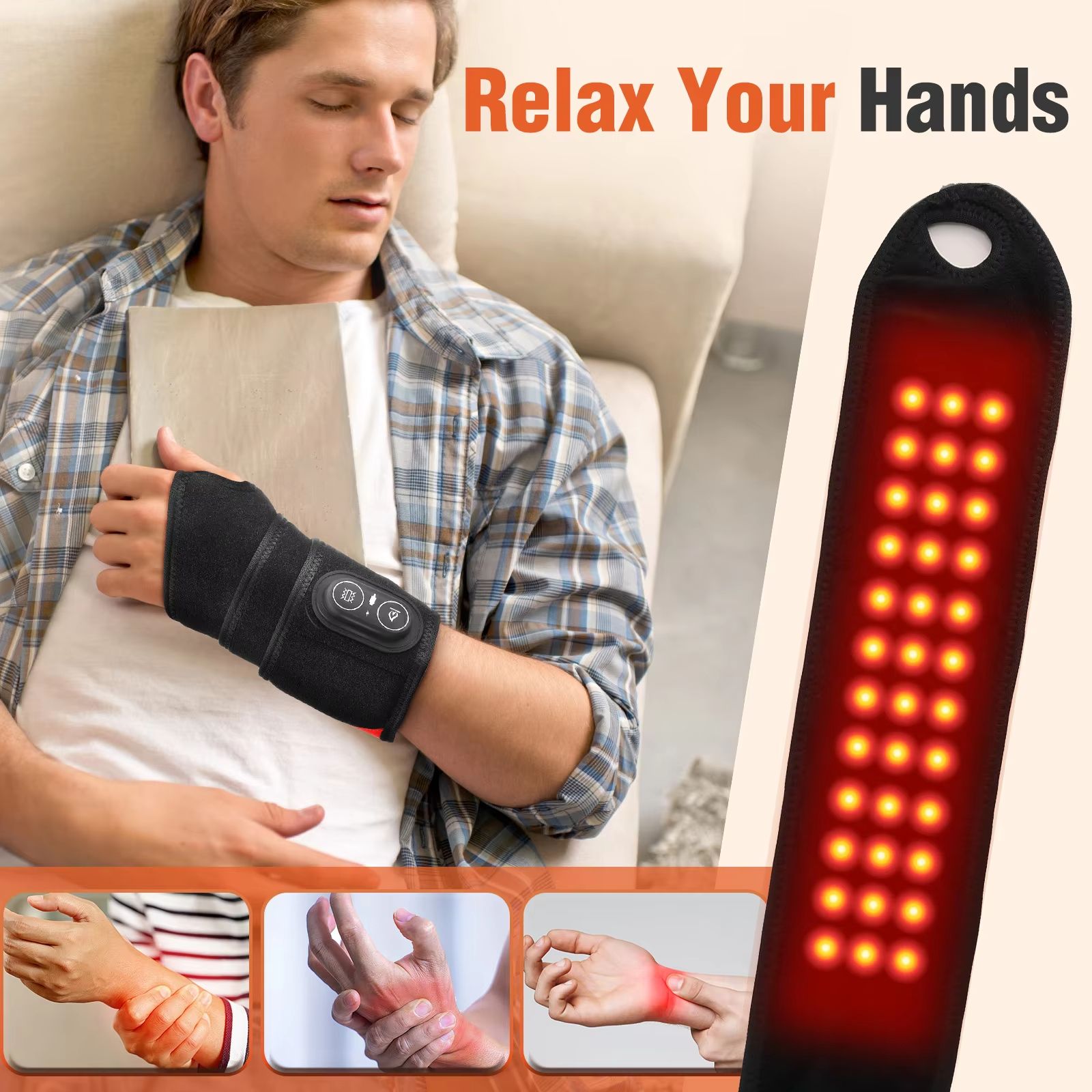 Multifunctional Heating Wrist Protector Massager Heat Health Care Device Cordless Heating Wrist Band Hot Compress Vibration Massage Belt for Hand/Ankle/Knee/Foot Joint Care Hot Therapy Best Gift