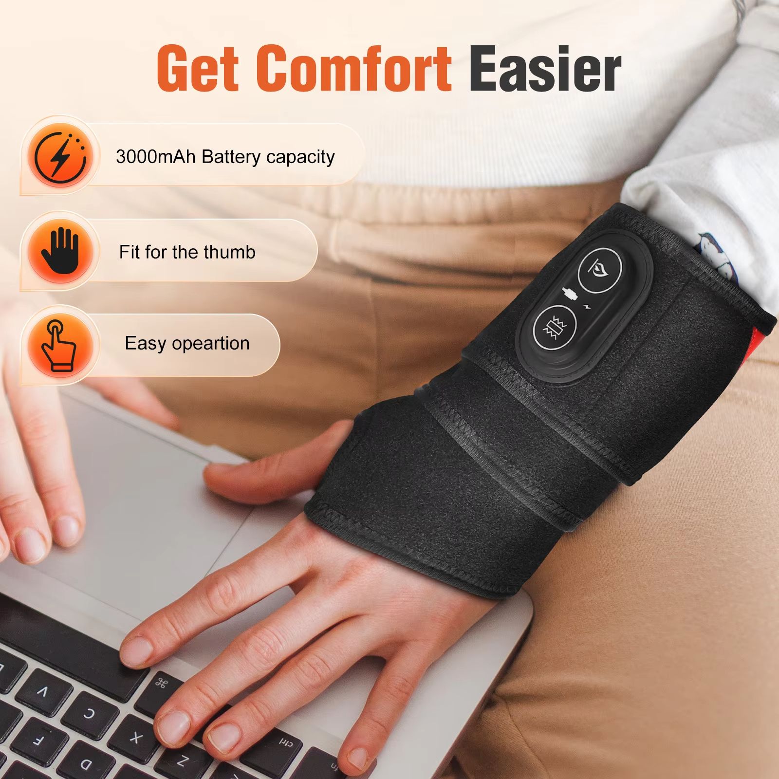 Multifunctional Heating Wrist Protector Massager Heat Health Care Device Cordless Heating Wrist Band Hot Compress Vibration Massage Belt for Hand/Ankle/Knee/Foot Joint Care Hot Therapy Best Gift